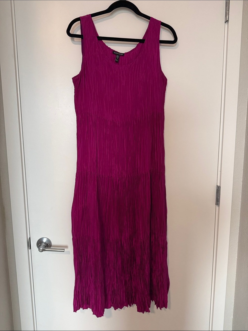 Eileen Fisher Deep Magenta Crinkle Maxi Dress